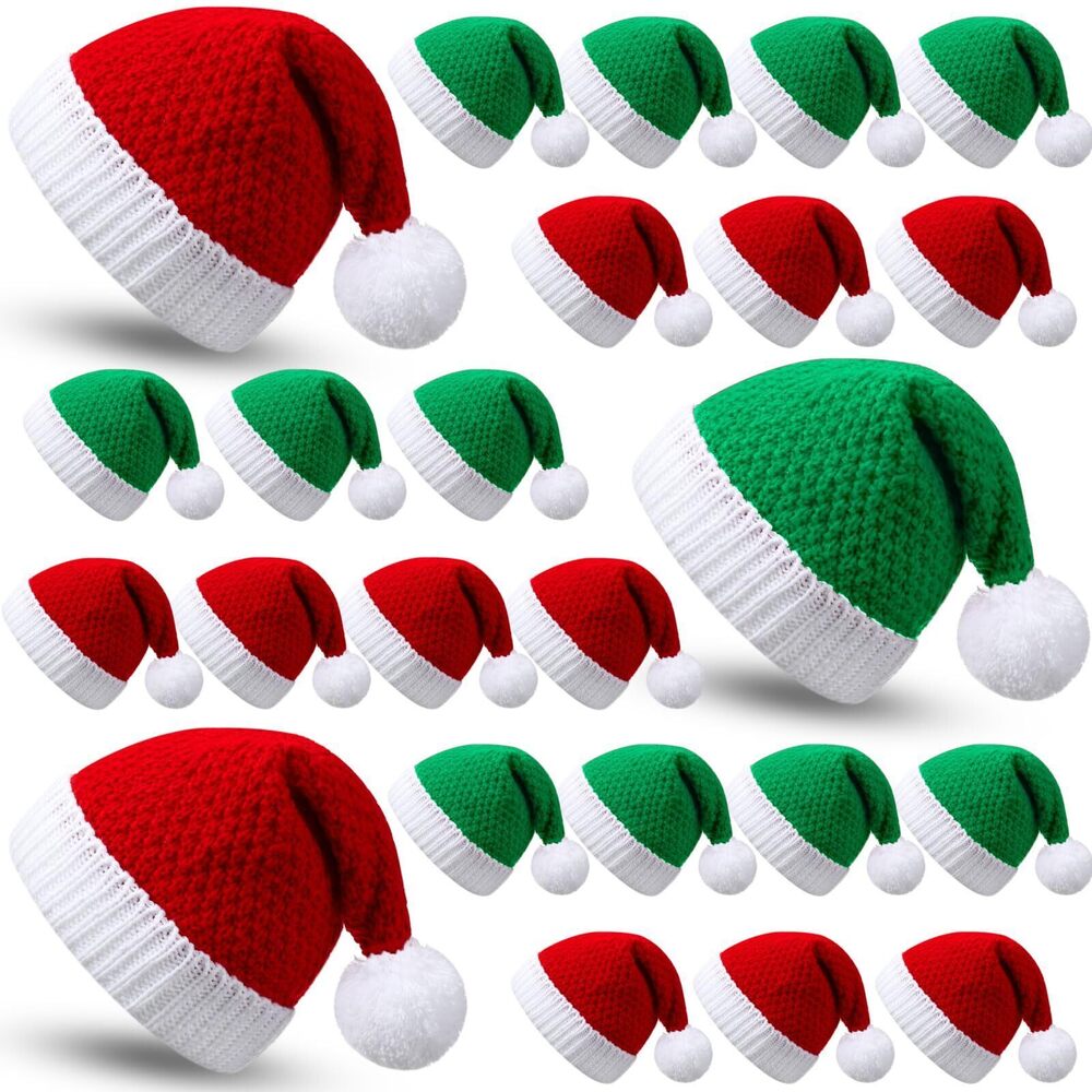 9991 24 Pcs Santa's Knit Hat Christmas Beanie Hat Winter Warm Cable Knit